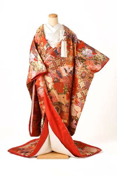 打掛(朱赤地・格天井に花)