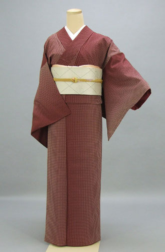 小紋(赤地・格子柄)