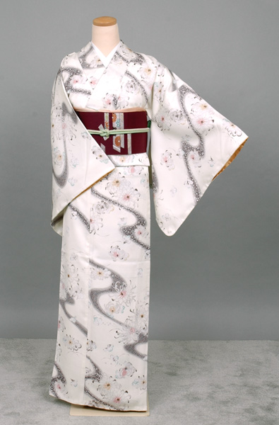 小紋(白地・流線に菊)