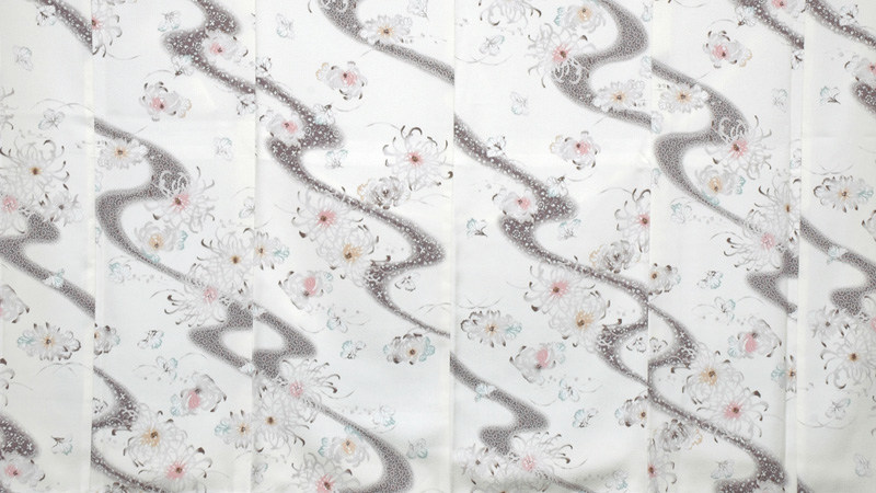 小紋(白地・流線に菊)