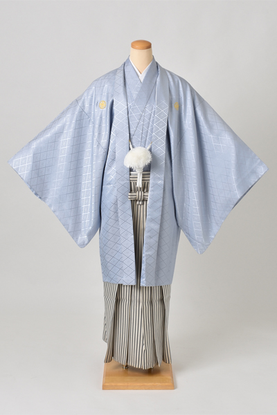 紋付袴[ブルーグレー紋付・袴縞]