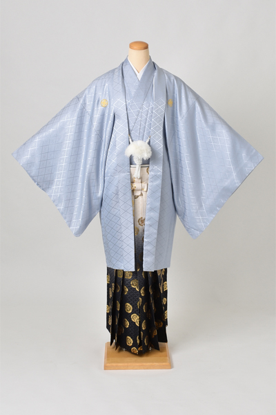 紋付袴[ブルーグレー紋付・袴家紋柄]