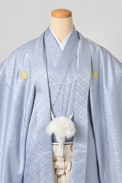 紋付袴[ブルーグレー紋付・袴家紋柄]