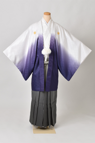 紋付袴[白・紫紋付・袴縞]