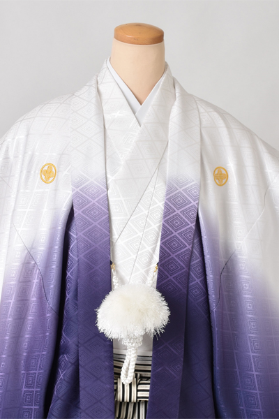 紋付袴[白・紫紋付・袴縞]