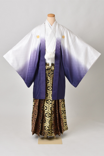 紋付袴[白・紫紋付・袴亀甲花菱]