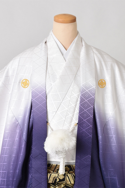 紋付袴[白・紫紋付・袴亀甲花菱]