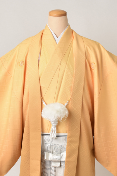 紋付袴[黄ぼかし紋付・袴亀甲紋］