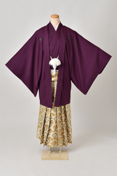 紋付袴[濃紫紋付・袴青海波］