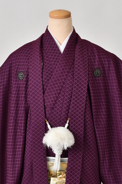 紋付袴[濃紫紋付・袴青海波］