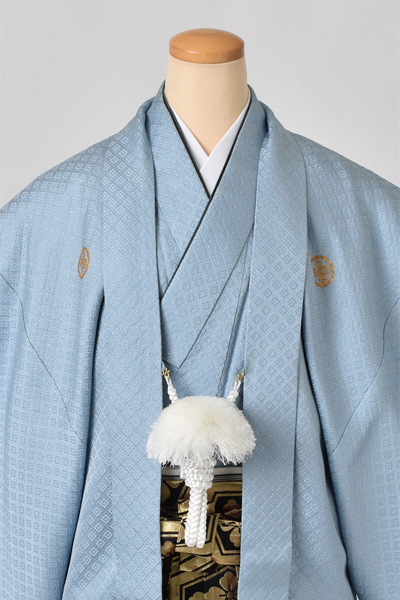 紋付袴[水色紋付・袴亀甲花菱］