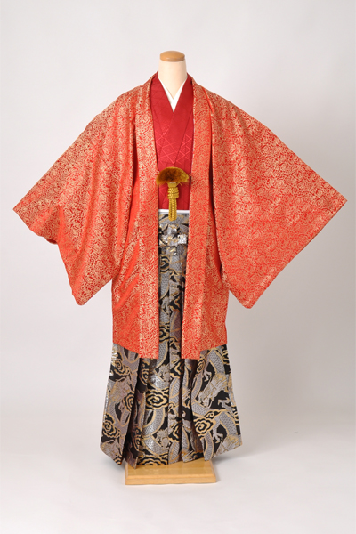 個性派！男物袴セット[赤羽織・薔薇]