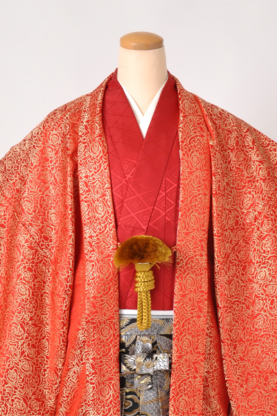 個性派！男物袴セット[赤羽織・薔薇]