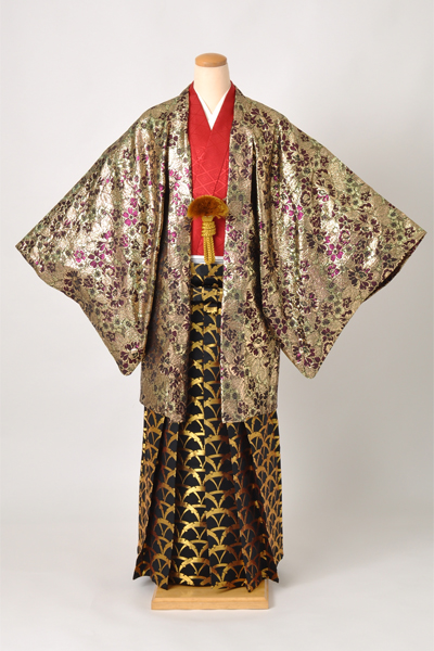 個性派！男物袴セット[金羽織・花]