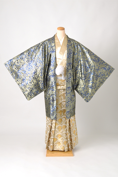 個性派！男物袴セット[青金花柄羽織]