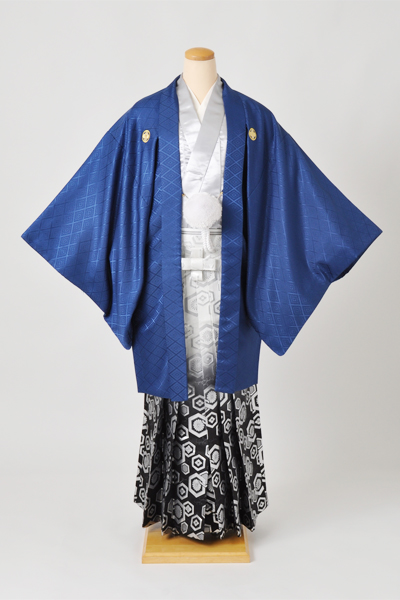 個性派！男物袴セット[青に銀の長着]