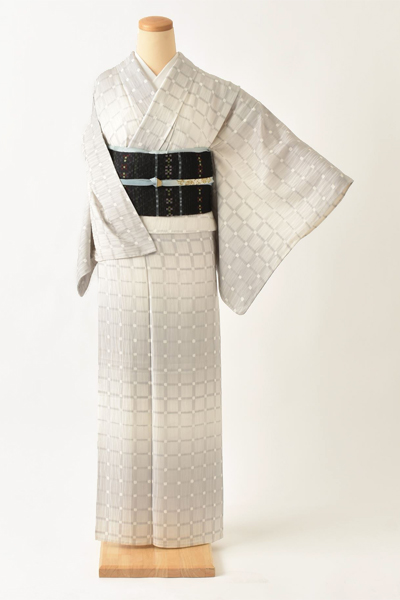 単衣_小紋〈グレー・格子柄〉