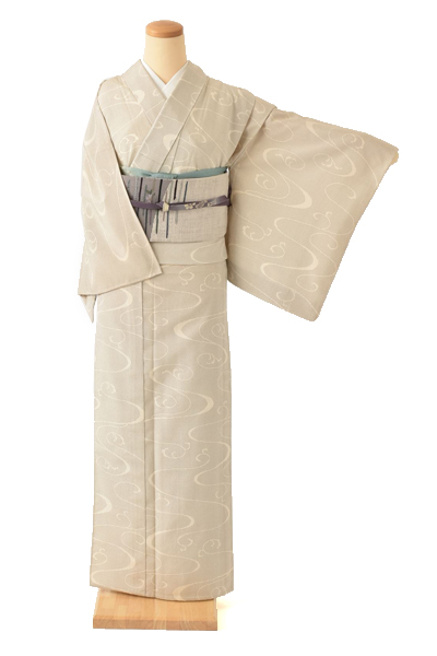 単衣＿塩沢絣〈グレー・亀甲絣〉