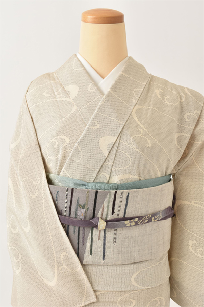 単衣＿塩沢絣〈グレー・亀甲絣〉