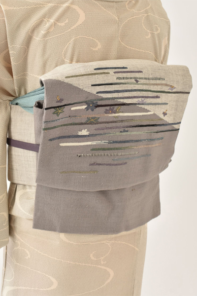 単衣＿塩沢絣〈グレー・亀甲絣〉