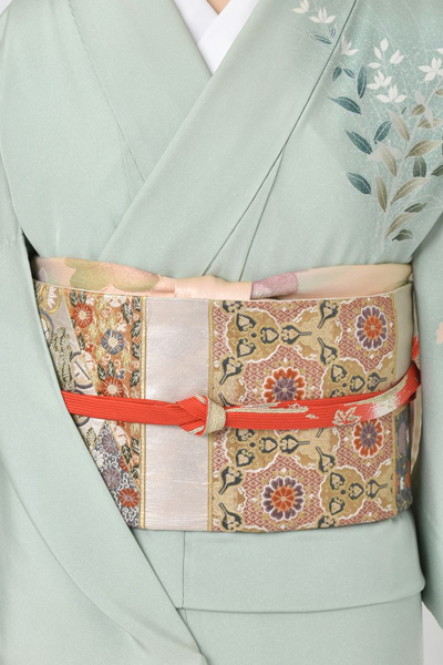 単衣訪問着[淡いグリーン地にオシドリ]