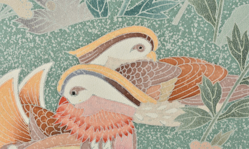 単衣訪問着[淡いグリーン地にオシドリ]