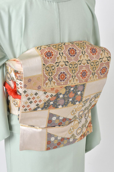 単衣訪問着[淡いグリーン地にオシドリ]