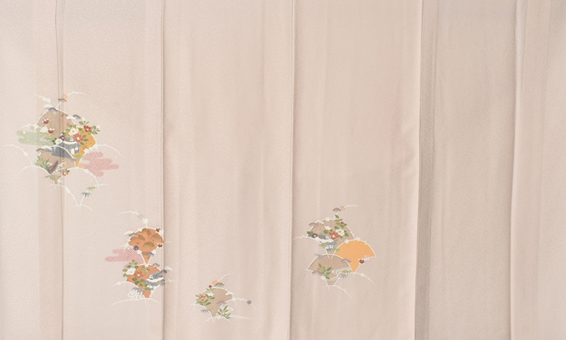 単衣訪問着[とき色・イチョウ型の中に花々]