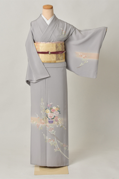 単衣訪問着[淡い紫地・花かご]