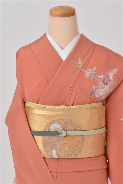 単衣訪問着[鮮やかなオレンジ地・花木]