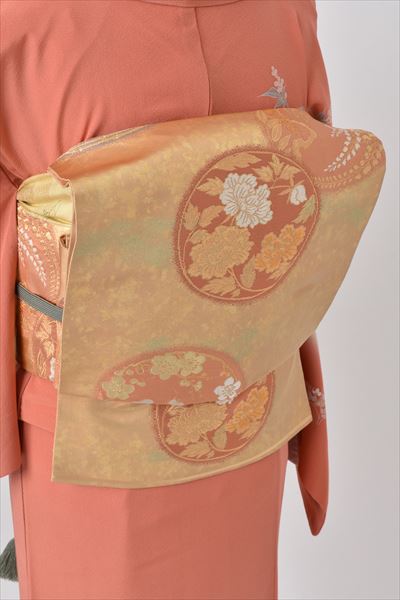 単衣訪問着[鮮やかなオレンジ地・花木]