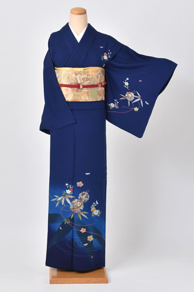 単衣訪問着［紺青色に鈴］