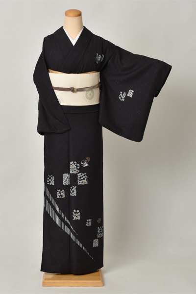 単衣訪問着[なす紺地・小花]