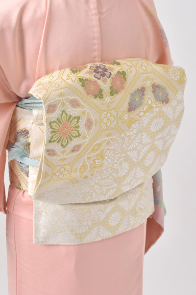 単衣訪問着［ピンク地に草花］