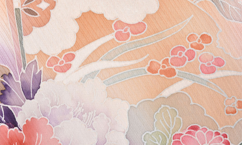 単衣訪問着［サーモンピンク地に花々］