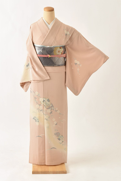 単衣_訪問着〈ピンクベージュ・雪輪〉