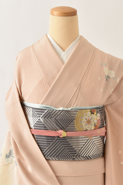 単衣_訪問着〈ピンクベージュ・雪輪〉