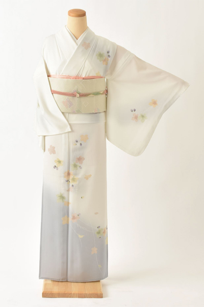 単衣_訪問着〈白・葡萄〉