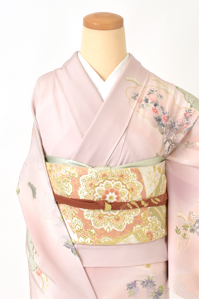 単衣訪問着[桜色と文箱]