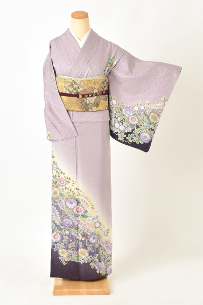 単衣訪問着[紫色に辻が花模様]