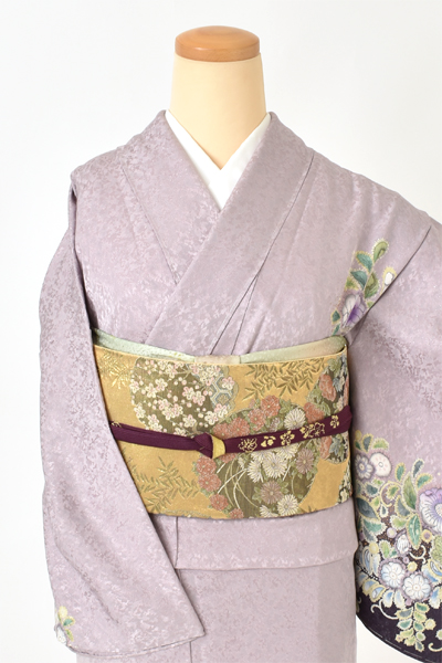 単衣訪問着[紫色に辻が花模様]