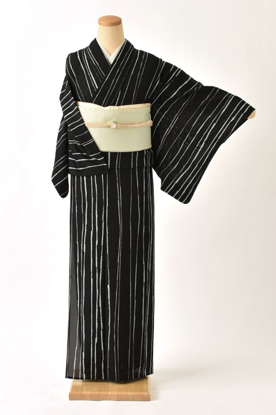 夏物_小紋〈黒・よろけ縞〉