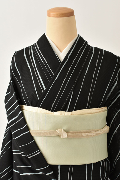 夏物_小紋〈黒・よろけ縞〉