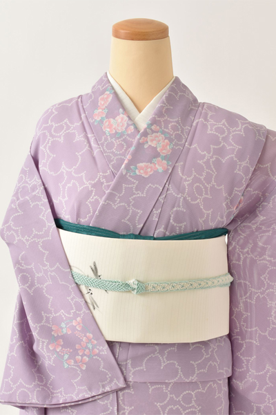 夏物_小紋〈藤色・桜柄〉