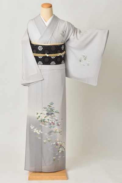 夏物_訪問着(グレー地・茶屋辻模様)