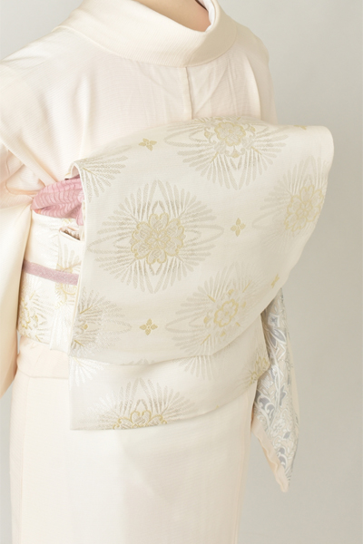 絽訪問着[白地・幾何学・華紋]