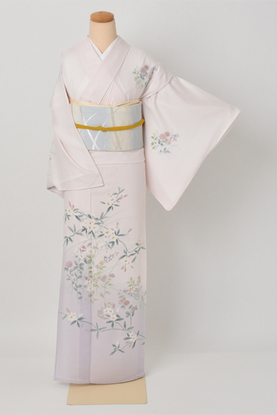 絽訪問着[薄ピンクと花木]