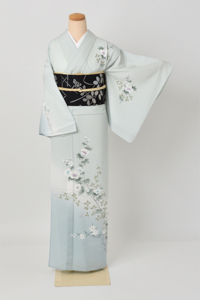 絽訪問着[ブルー・花]