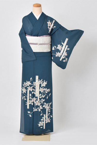 絽訪問着[桐の花と短冊]