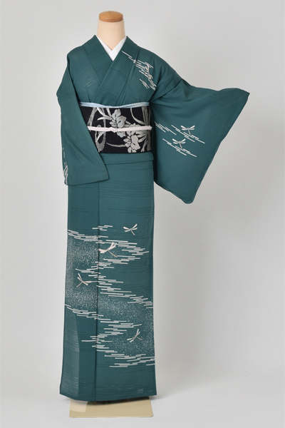 絽訪問着[緑にトンボ]